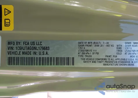 2022 Jeep Gladiator Sport из США, поврежденный, VIN 1C6HJTAG0NL179683